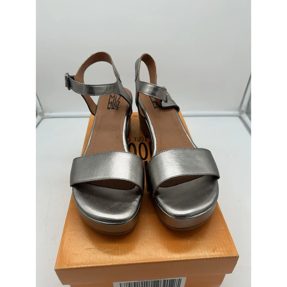 New Miz Mooz Gillie Leather Platform Heeled Sandals Pewter‎ EU 42 US 10.5-11